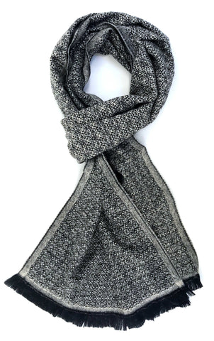 Soft cashmere blend scarf with fine black and white fine pattern - Marie-Pierre Rousseau