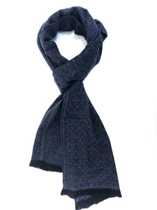 Soft cashmere blend scarf with fine black and blue fine pattern - Marie-Pierre Rousseau