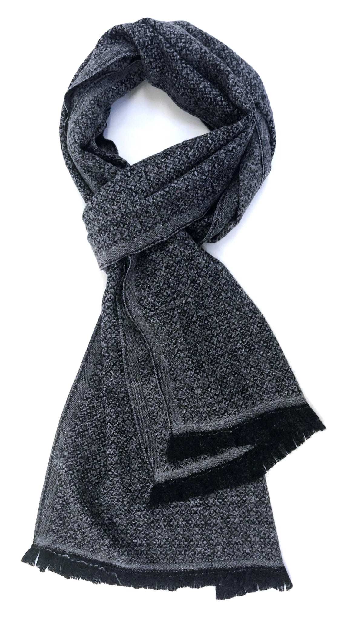 Soft cashmere blend scarf with fine black and grey allover pattern - Marie-Pierre Rousseau