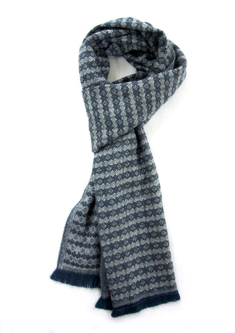Soft cashmere blend scarf with fancy striped pattern in navy and off white - Marie-Pierre Rousseau