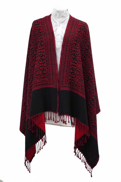 Reversible shawl for everyday wear. red and black comfortable and soft wardrobe must - Marie-Pierre Rousseau
