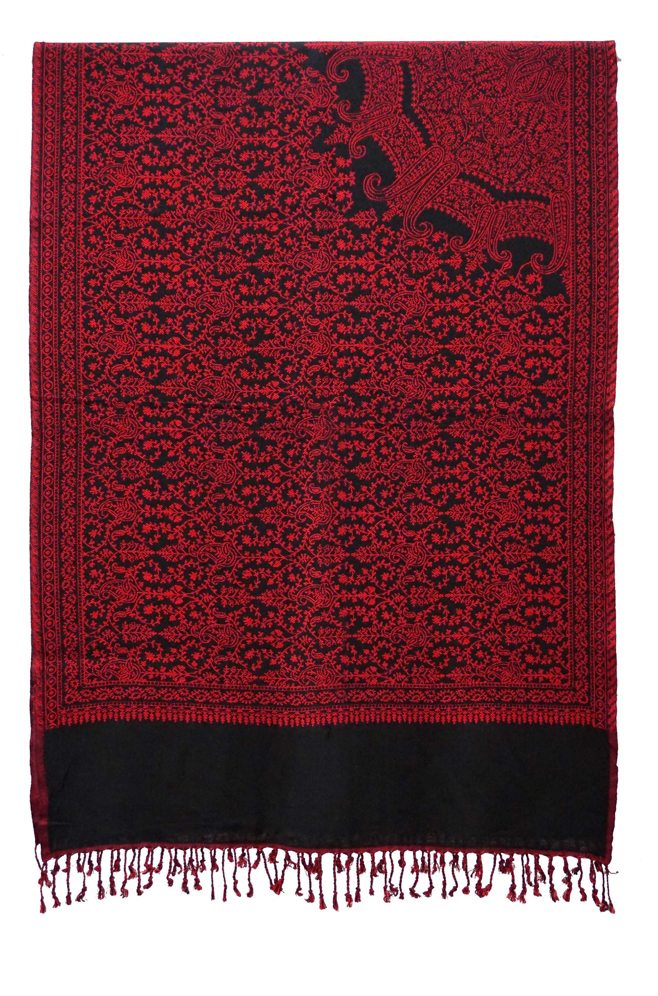 Fun viscose woven stole. Black and red jacquard - Marie-Pierre Rousseau