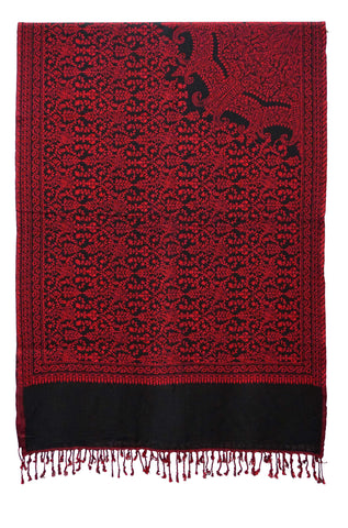 Fun viscose woven stole. Black and red jacquard - Marie-Pierre Rousseau